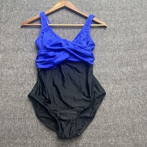 Venus One Piece Swimsuit Size 8 Bathing Cross Blue Two Tone Color Block